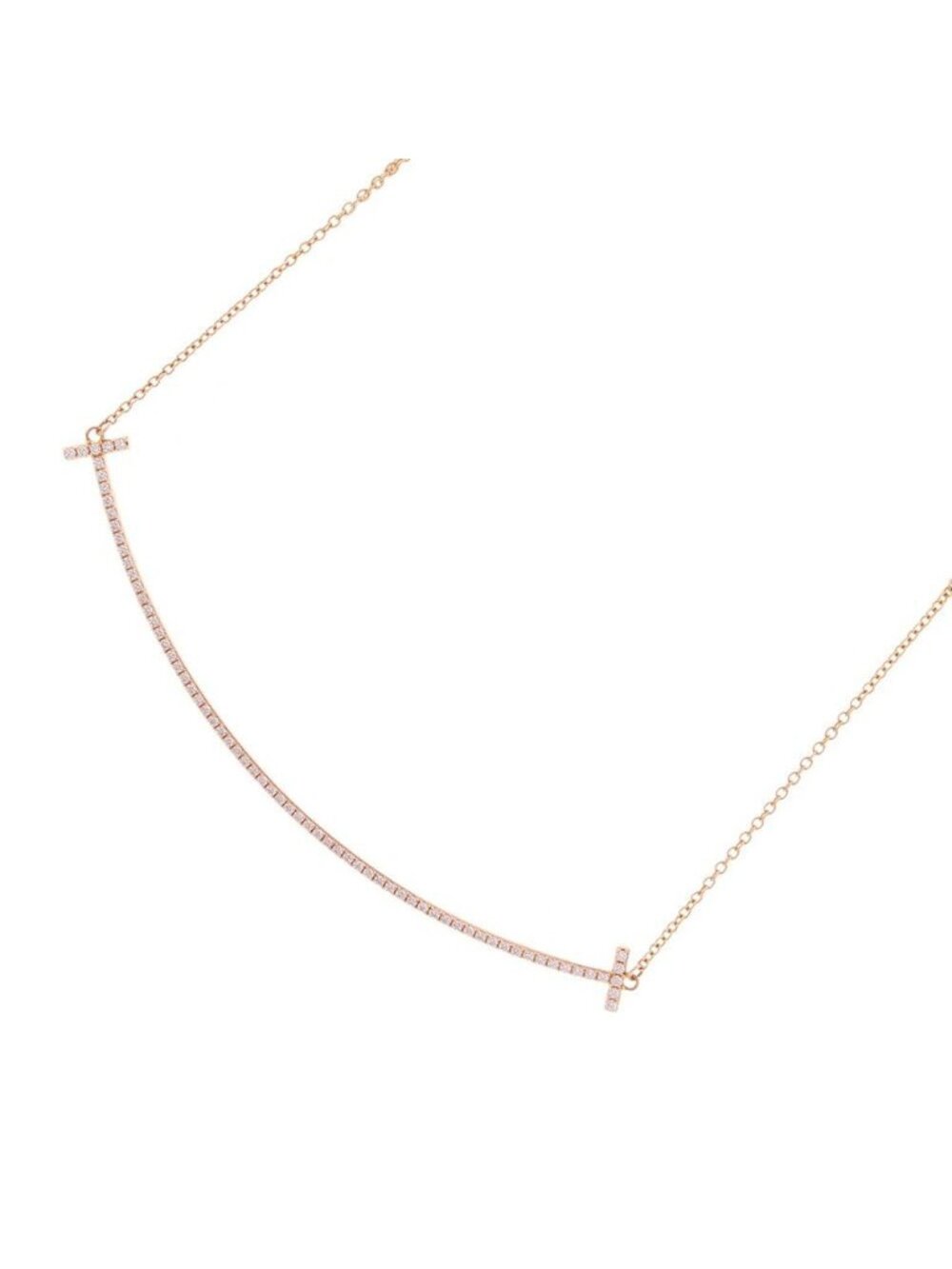 Tiffany & Co Necklace T Smile Pendant Large Diamond Total 18k Pink Gold